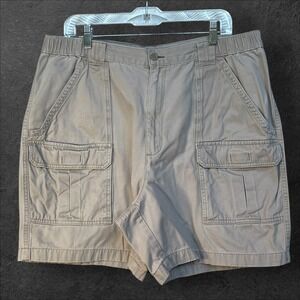 Savane Mens British Khaki Cotton Cargo Shorts W38 Elastic Waist